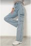 Miyamisu Power Lycra Women's Open Snow Cargo Pocket Super High Waist Wide Leg Jans Jeans Palazzo Trousers - 3
