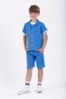 Shirt Collar Short Sleeve Saxe Color Boy's Shorts Set - 2