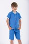 Shirt Collar Short Sleeve Saxe Color Boy's Shorts Set - 3