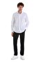 White Comfort Fit Plain 100% Cotton Slim Collar Long Sleeve Sports Shirt - 2