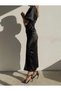 Satin Short Sleeve Slit Draped Dress - 4