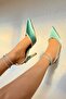Simon Green Satin Stone Ankle Strap Women's Heeled Shoes - 2