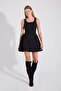 Thick Strap Mini Dress with Side Gather Detail - Back Zipper - 6