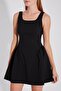 Thick Strap Mini Dress with Side Gather Detail - Back Zipper - 2