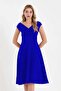 Women's Short Sleeve Crepe Fabric Evening Dress - 4