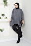Women's Anthracite Hijab Knitwear Oversized Slit Sweater - 5