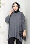 Women's Anthracite Hijab Knitwear Oversized Slit Sweater - 2