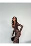 New Season Sweetheart Neck Long Sleeve Dark Leopard Print Midi Length Premium Pencil Dress - 4
