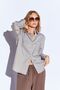 Khaki Satin Soft Textured Striped Comfortable Cut Women's Shirt with Pocket Detail - 9142