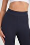 Curve Plus Size Ribbed Spanish Leg High Waist Gathering Navy Blue Leggings - 3