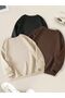 Unisex 3-Pack Brown Black Beige Crew Neck Oversize Sweatshirt Combed Cotton Hoodie - 2