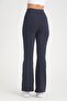 Curve Plus Size Ribbed Spanish Leg High Waist Gathering Navy Blue Leggings - 4