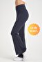 Curve Plus Size Ribbed Spanish Leg High Waist Gathering Navy Blue Leggings