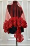 Red Bridal Veil Set, Sparkling Laced, Sequin Embroidered Henna Night Veil, Alı Cover 6 Pieces - 8