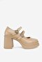 Women's Beige Patent Leather Genuine Leather Double Strap High Heel Platform Shoes