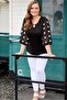 Women's Embossed Polka Dot Pattern Collar Hollow Out Pearl Accessory Wide Three-Quarter Sleeve Tulle Sleeve Flexible Viscose Blouse - 4