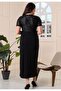 Women's Double-Breasted Collar Top Sequin Short Sleeve Front Slit Sandy Stretch Evening Dress - 8