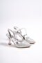 Silver Glitter Heeled Women's Shoes Lf155 - 3