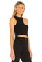 WOMEN'S BLACK ASYMMETRICAL CUT JERSEY Cropped TOP - 4