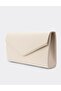 Cream Piping Leather Evening Dress Clutch Hidden Shoulder Chain Bag - 3