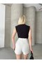 Women's Sandy Fabric Cross Ruched Detail Sleeveless Luxury Blouse - 5
