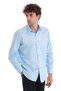 Blue Classic Fit Plain 100% Cotton Slim Collar Long Sleeve Satin Shirt - 3