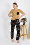 Women's Short Sleeve Cotton Combed Pajamas Suit Mustard 4214 - 2