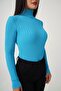 Turtleneck Ribbed Flexible Turquoise Knitwear Sweater - 4