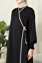 Women's Sleeve Detail Double Breasted Neckline Ribbed Side Tie Prayer Dress - 7