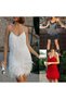 Women's Low-cut Glitter Feather Mini Evening Dress Henna Night Party Graduation After Party Evening Dress - 2