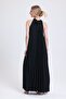 Lined Pleated Long Evening Dress Chiffon Dress |   Elb35127 Black - 5