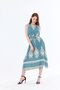 Belt Detailed Long Printed Viscose Gilet Dress |   Elb35653 Water Green - 2