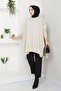 Women's Beige Hijab Knitwear Oversized Slit Sweater - 8