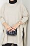 Women's Beige Hijab Knitwear Oversized Slit Sweater - 3