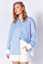 Long Sleeve Oversize Striped Shirt with Blue Collar Cuff and Back Detail |   Additional 1000169143 -9143 - 3