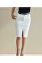 White Midi Slit Midi Length Skirt with Pocketed and Slit - 3