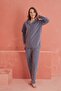 Gray Plain Front Buttoned Fleece Pajama Set - 2