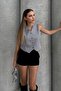 Women's V-Neck Short Double Crepe Woven Vest 3046 - 4