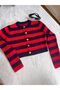 Red Navy Blue Striped Short Cardigan - 3