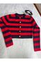 Red Navy Blue Striped Short Cardigan - 2