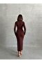 Women's Brown Drape Detail Long Dress - 5