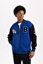 Oversize College Collar Zippered Bomber Cardigan - Back Printed with Pockets A7258Ax23Au - 5
