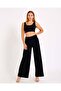 Wide Leg High Waist Full Lycra Crepe Fabric Relaxed Fit Trousers - 3