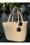 Cream Colored Unisex Jute Straw Beach Bag - Vegan Handle Bag - 3