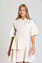 Short Sleeve Dress with Buttons on the Front |   Elb34244 Beige - 4