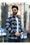 Men's Black and White Striped Double Pocket Lumberjack Shirt - 2