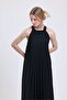 Lined Pleated Long Evening Dress Chiffon Dress |   Elb35127 Black - 4