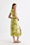 Slit sleeveless Stretch Fabric viscose dress |   Elb35734 peanut green batik - 5