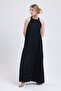 Lined Pleated Long Evening Dress Chiffon Dress |   Elb35127 Black - 3