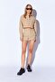Beige Thick Soft Textured Double Pocket Mini Skirt |   Ek10009063